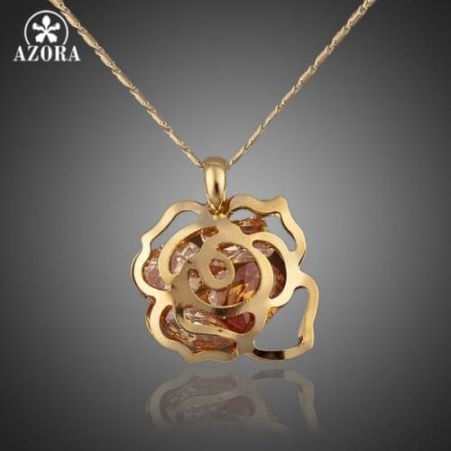 AZORA NEW Glittering Water Drop Cubic Zircon Paved Pendant Necklace TN0053