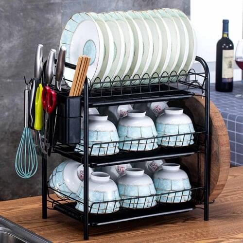 2/3 Tiers Dish Drying Rack Holder Basket Plated Iron Home Washing Great Kitchen Sink Dish Drainer Drying Rack Organizer Black