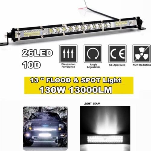 Super bright 10D 13'' 26LED 130W LED Light Bar Single Rows Spotlight Work Light Combo Beam offroad light bar car lights