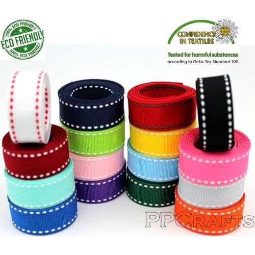 Stitch Grosgrain Ribbon 3/8" 9mm 5/8"16mm 7/8"22MM 1" 25mm White Red Black