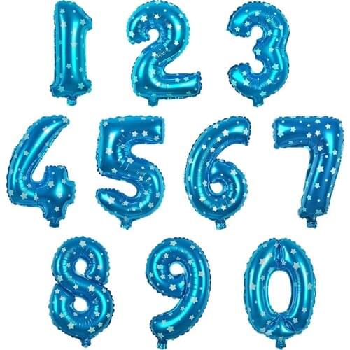 APRICOT Blue Stars Number Baby Shower Foil Balloon Birthday Party Wedding Decoration Letter balloon Event Party Supplies