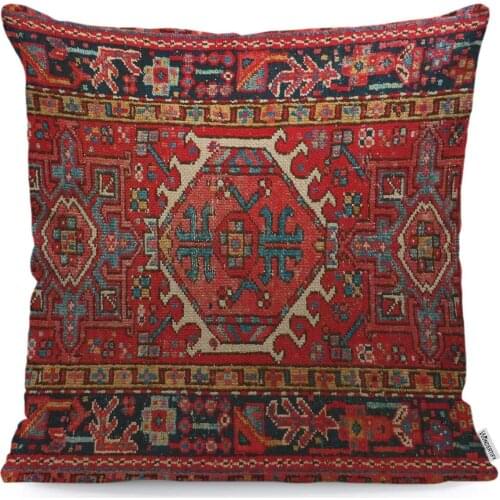 WONDERTIFY Throw Pillow Cover Case Antique Oriental Turkish Carpet Pattern Print Red - Soft Linen Pillow Case for Decorative
