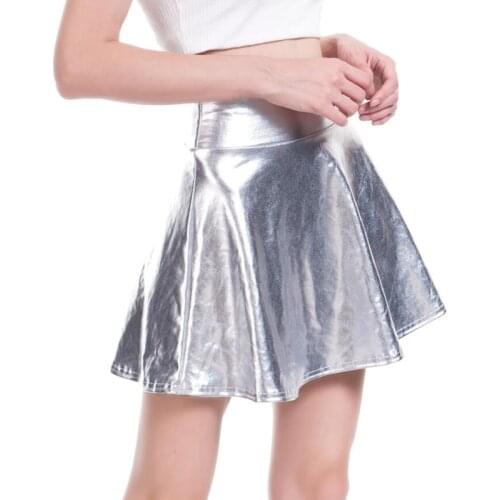 LJCUIYAO Summer PU Sexy Skirt for Girl Bottoms Short Skater Fashion Pleated Skirt Dance Gold Silver Mini Skirt Women New S-XXL