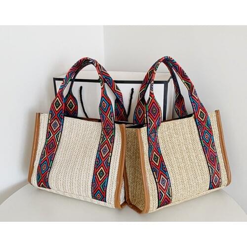 Ethnic Style Women Beach Woven Large Capacity Tote Handbag Shoulder Shopping Small Beach HandBags Women Summer Bags
