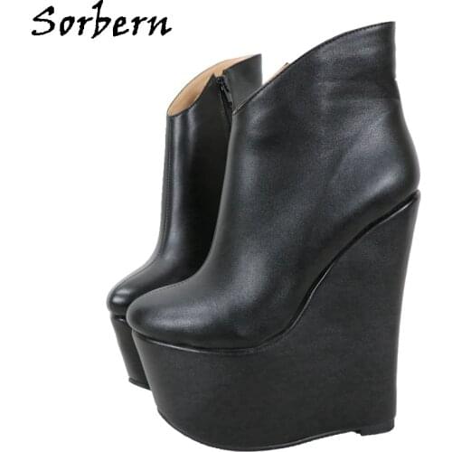 Sorbern Black Matt Ankle Boots Women Wedges Platform Shoes High Heels Winter Style Booties Ladies Small Size 36 Custom Colors