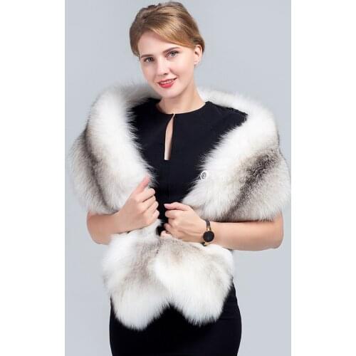 MS.MinShu Luxury Fox Skin Scarf Women Natural Fox Fur Stole Genuine Fox Fur Shawl Pocket Fashion Evening Shawl