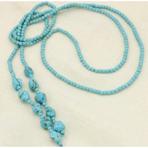 50inch long chain necklace jewelry fashion statement for women ethnic style 4mm blue calaite round beads neck party gift B3190