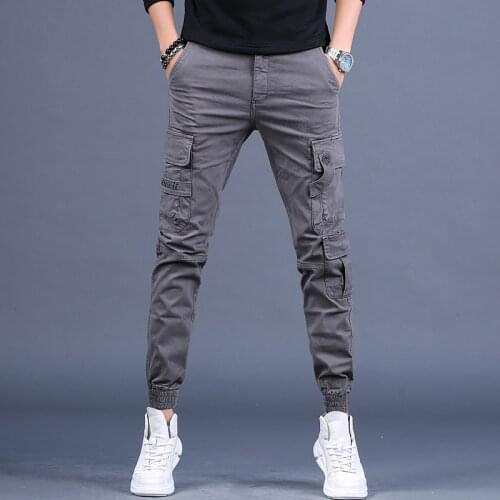 Men Multi Pockets Cargo Pants Fashion Tactical Slim Fit Cotton Trousers