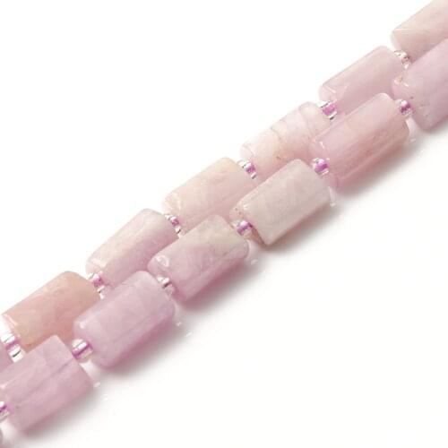 Natural Faceted Kunzite Stone Beads Column Shape Loose Spacer Beads for Jewelry Making DIY Bracelet Charms Accessories 7.5inch