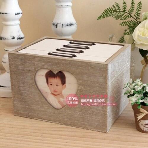 Wooden boxes album album creative Korean couple boxes of children grow 5-inch photo albums solid wooden box with a thin