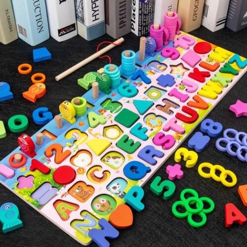 Montessori Educational Wooden Toys For kids Board Math Fishing Count Numbers Matching Digital Shape Match Early Education Toy