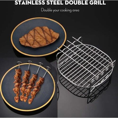 8/7/6inch Double Barbecue Grill Shelf BBQ Skewers Grill Tray Tool Stainless Steel Bracket Camping Fryer Kitchen Supplies