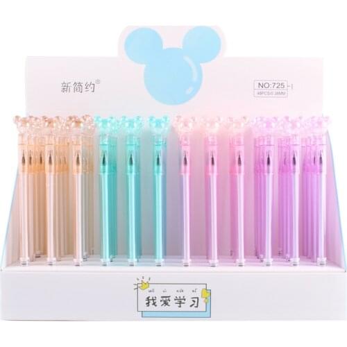 48pcs Disney Gel Pen Cute Mickey Crystal Colorful Pen Student Writing Painting Pen Black Water Pen Office Sign Pen Learning Gift