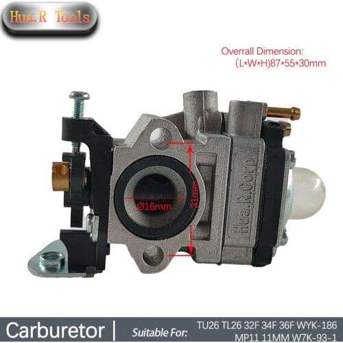 2 Stroke Gasoline Chainsaw Lawn Mower Carburetor Replacement For TU26 TL26 32F 34F 36F WYK-186 MP11 11MM W7K-93-1