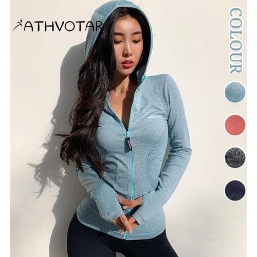 ATHVOTAR Fitness Top Jacket Women Hoodie Sports Yoga Shirts Zipper Fitness Gym Tops Long Sleeves Stretch Cycling Sportswear