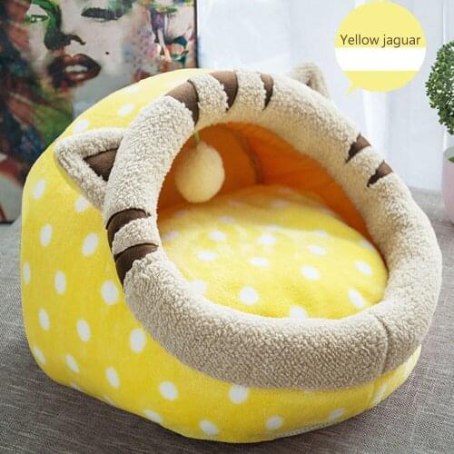 Cat Bed Leopard Cow Cartoon Dog Bed House Tent Winter Warm Removable Washable Kennel Sponge Padded Portable Cat Beds Puppy Sofa
