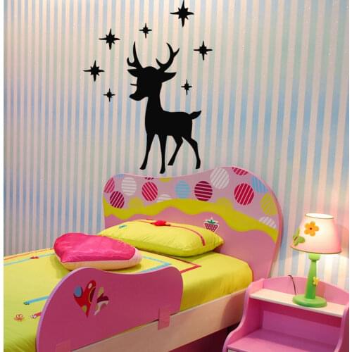 Lovely Reindeer Silhouette With Several Stars Wall Sticker Christmas Mural Nursery Bedroom Home Art Decor Vinyl Mural D-176