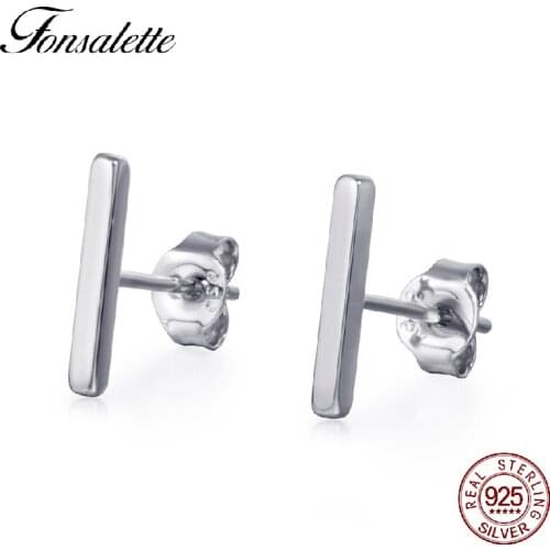 Minimalist Sterling Silver 18K Gold Square Flat Bar Stud Earrings Simple Geometric Stick Line Earrings Women and Men gift ZK30