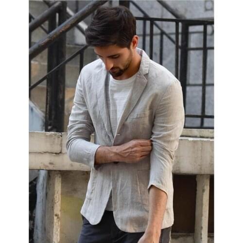 Obrix Smart Casual Male Linen Suit Jacket V-Neck Single Breasted Pockets Full Sleeve Summer Light Fashion Suit Jacket For Men