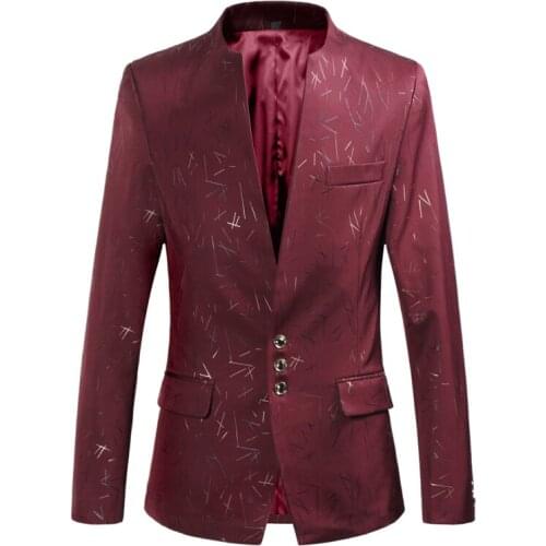 Men New Autumn Blazer Jacket Printing Stand Collar Slim Fit Outwear Smart Casual High Quality Chinese Tunic Suit Male Slim Fit