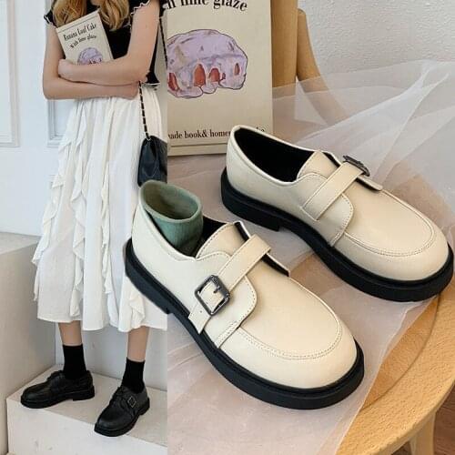 2021 Spring Autumn New British Style Ladies Oxford Shoes Women Loafer Shoes Metal Buckle Retro Casual Shoes Ladies