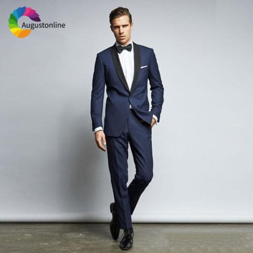 Formal Navy Blue Mens Suits Wedding Custom Made Groom Tuxedos Groomsmen Suit Slim Fit Best Man Blazers 2 Piece Party Ternos