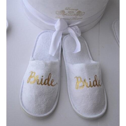 Luxury terry Wedding Slippers Bride Slippers custom gold bridal party Slippers bachelorette Favors gift mother of groom slippers