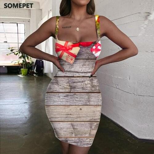 SOMEPET Christmas Dress Women Gift Vestido Sexy Party Halter Sleeveless Decorate Bodycon Dress Womens Clothing Party Short Boho