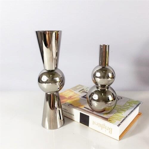 Modern simple European light luxury smoke gray silver gourd single crystal candlestick decoration model room soft decoration