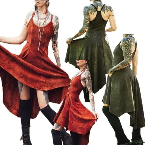 2020 Large Size Medieval Vintage Dress Slim Printed Costume For Adult Women Renaissance Bust Irregular Hem Sexy Sling Midi Dress