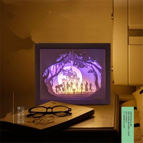 Paper Carving Light DIY Bedroom Bedside Night Lights 3D Night Lamp One Piece Cartoon Childrens Room Christmas Decor Lamp Gift