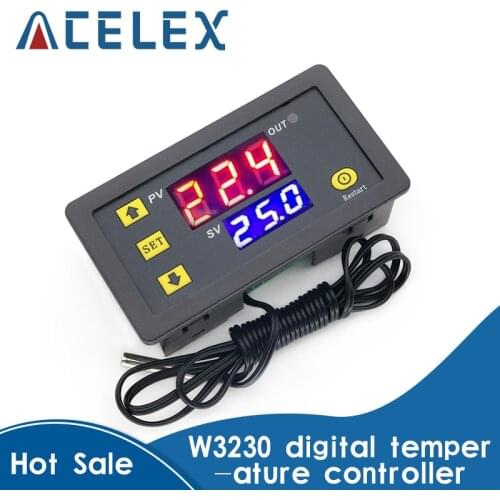 W3230 12V 24V AC110-220V Probe line 20A Digital Temperature Control LED Display Thermostat With Heat/Cooling Control Instrument