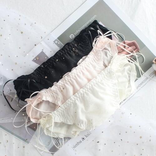 SP&CITY Japan Style Lace Up Sweet Shiny Girls Panties Princess Ruffle Cute Seamless Briefs Kawaii Cotton Sexy Underwear Lingerie