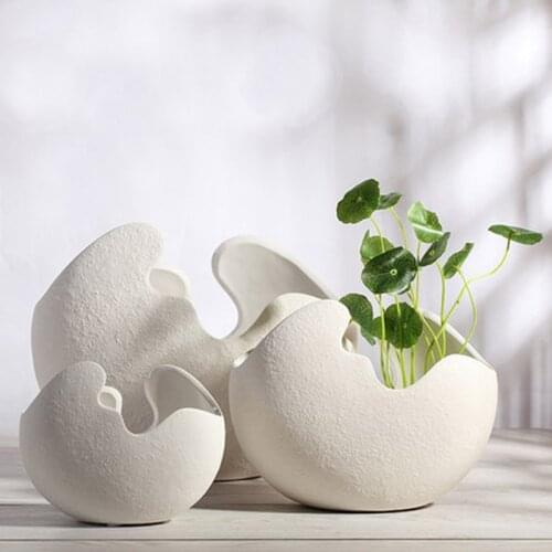 Modern Ceramic Vase White Ceramics Egg Shell Vase Art Flower Pot Vegetarian Vase Home Desktop Decoration Ornaments Crafts Gift