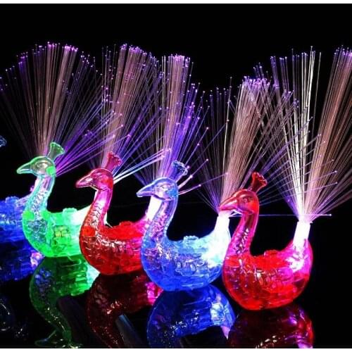 Peacock Finger Light Colorful LED Light-up Rings Party Gadgets Kids Toy for Party Gift Color Random