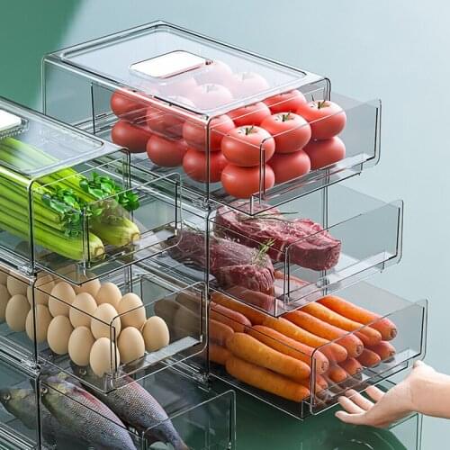 Drawer Refrigerator Storage Box Transparent Stackable Kitchen Thickened PET Fruit Vegetable Egg Storage Box Frozen Crisper
