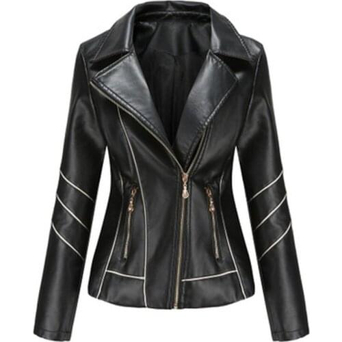 2020 New Women Autumn Winter Faux Soft Leather Jackets Coats Lady Black PU Zipper Epaule Motorcycle Streetwear