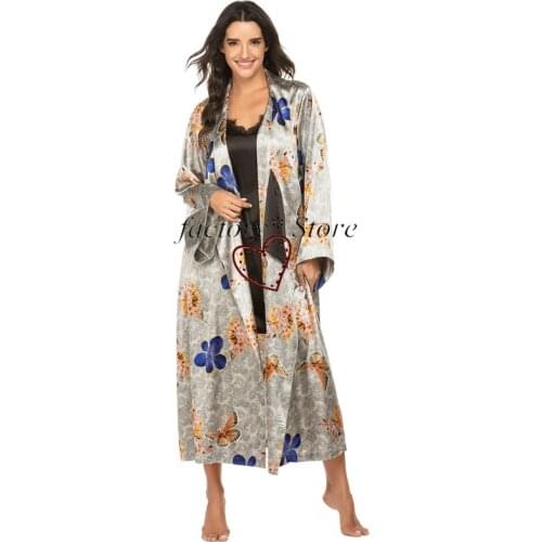 Womens Silk-like Printed Sexy Nightgown Leisure Tops Women Pajamas