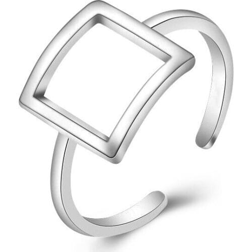 POTCET Womens Square Hollow Openable Ring Geometric Fashion Retro Hip Hop Personality Party Jewelry