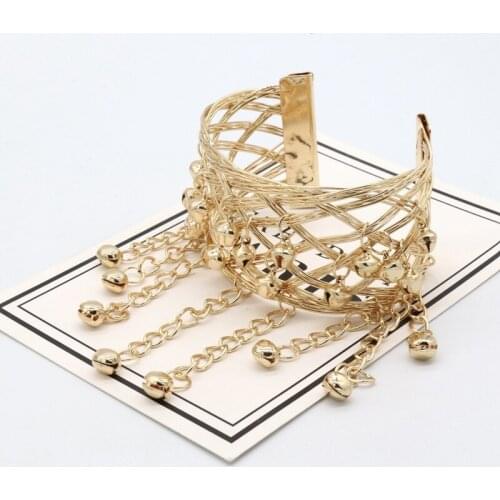 Gold Color Bells Tassel Bracelets for Women Boho Statement Belly Dance Bangles Indian Gypsy Wedding Party Ethnic Jewelry Gift