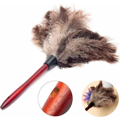 Anti-static Ostrich Feather Fur Wooden Handle Brush Duster Dust household Cleaning Tool