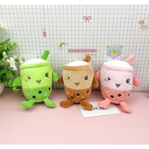 1Pcs Kawaii Milk Tea Cup Plush Pendant Keychain Bag Decoration Gifts Doll Pendant Toys Green Pink Brown Key Chains For Friends