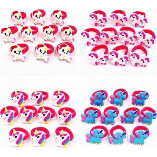 10Pcs Cute Cartoon Unicorn Horse Rubber Hairbands Girls Kids Elastic Hair Band Hair Accessories Children Hair Tie Headwear