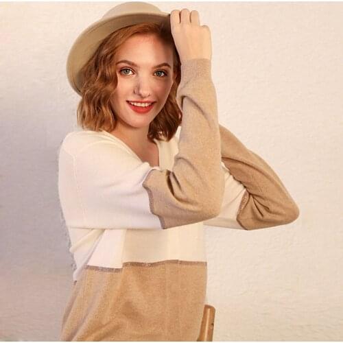 100% Cashmere Sweater Women Cardigans Patchwork Chain Design V Neck Long Sleeves Ladies Casual Loose Knitwear New Fashion