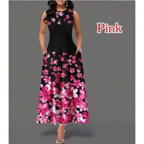 2021 New Women Short Sleeve Bohemian Print Round Neck Maxi Dress