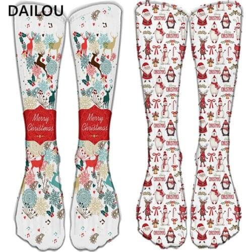 27 styles 3D printed women socks kawaii cartoon Happy Funny Snowman Elk Snowflake Christmas Socks With Paws On The Foot 40 cm