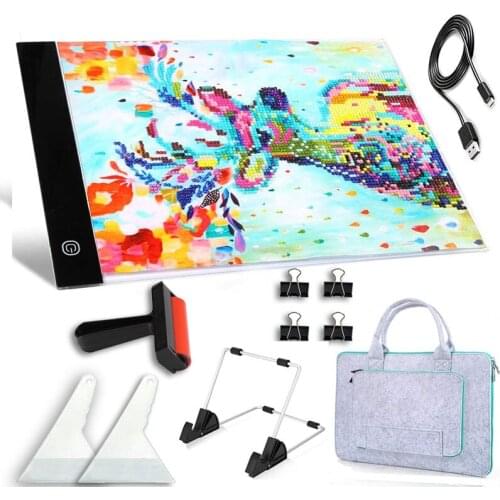 A4 LED Light Pad for Diamond Painting, USB Powered Light Board Kit, Adjustable Brightness with Detachable Stand and Clips