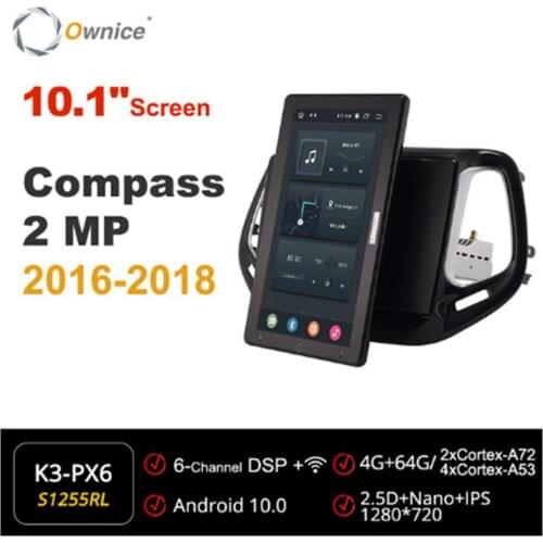 1280*720 Ownice Android 10.0 Car Radio forJeep Compass 2 MP 2016 2017 2018 Multimedia Audio head Unit 10.1" IPS Rotatable