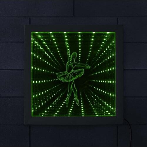 Ballet Dancer Sport LED Tunnel Lamp Infinity Mirror Night Light Dancing Ballerina Stuio 3D Wall Table Lampara Girls Wood Frame