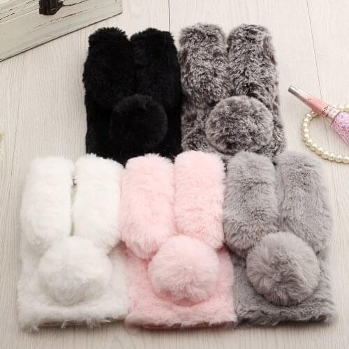 3D Rabbit Bunny Toy Case for Huawei Y6/G7/G8/G Play Mini//Honor 4A/4C/4X/5X/8A Rhinestone Artificial Cony Hair Soft TPU Cover